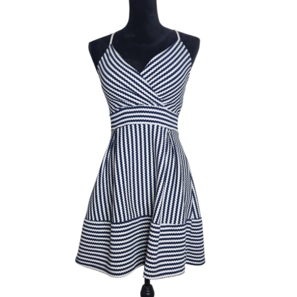 Charlotte Russe Nautical Sailor Navy Blue Flare Skater Dress